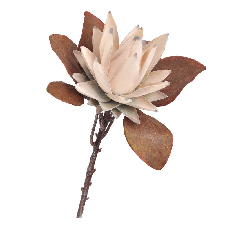 Künstliche Protea-Blüte, einzelner Stiel, 52 cm hoch, Karamellfarbe, aus Seidenstoff, für Innenräume