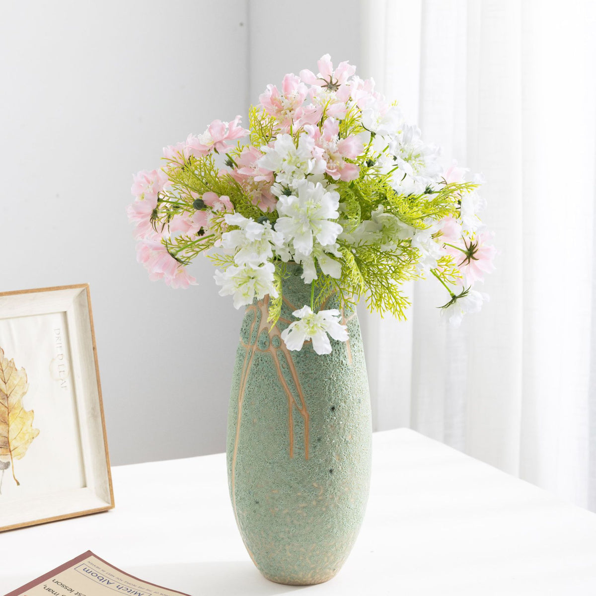 Künstliche Blumenstrauß mit 10 Kosmos-Blüten, 37 cm, Seidenstoff, für Hochzeiten, Hausdekoration und Fotografie