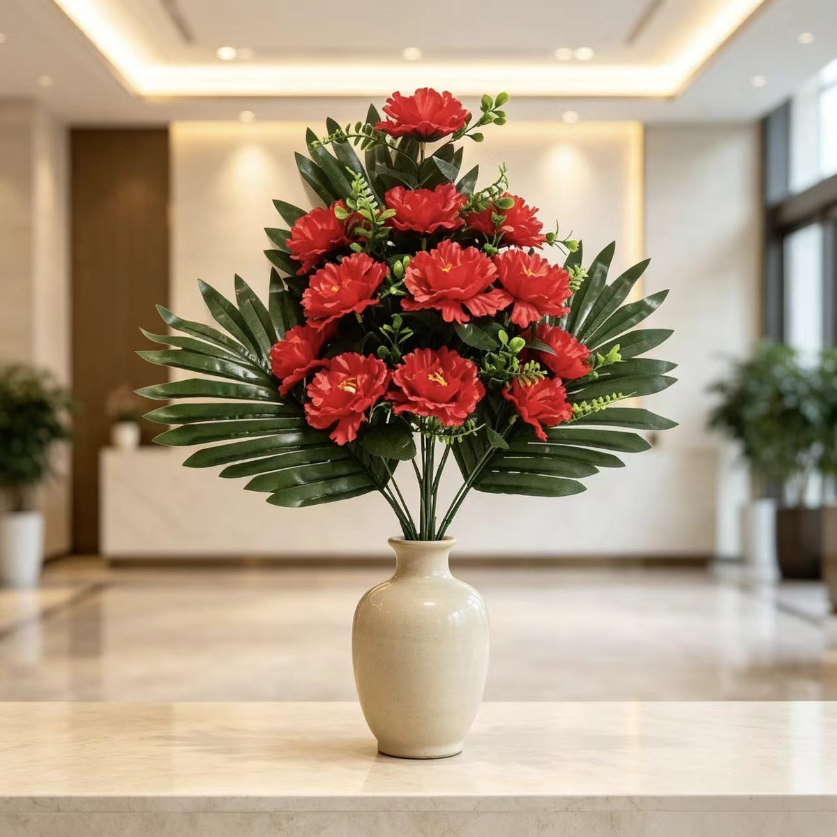 Künstliche Pfingstrosen Strauß, 12 Blüten, 52 cm Höhe, aus Seidenstoff, für Hochzeiten und Innendekoration