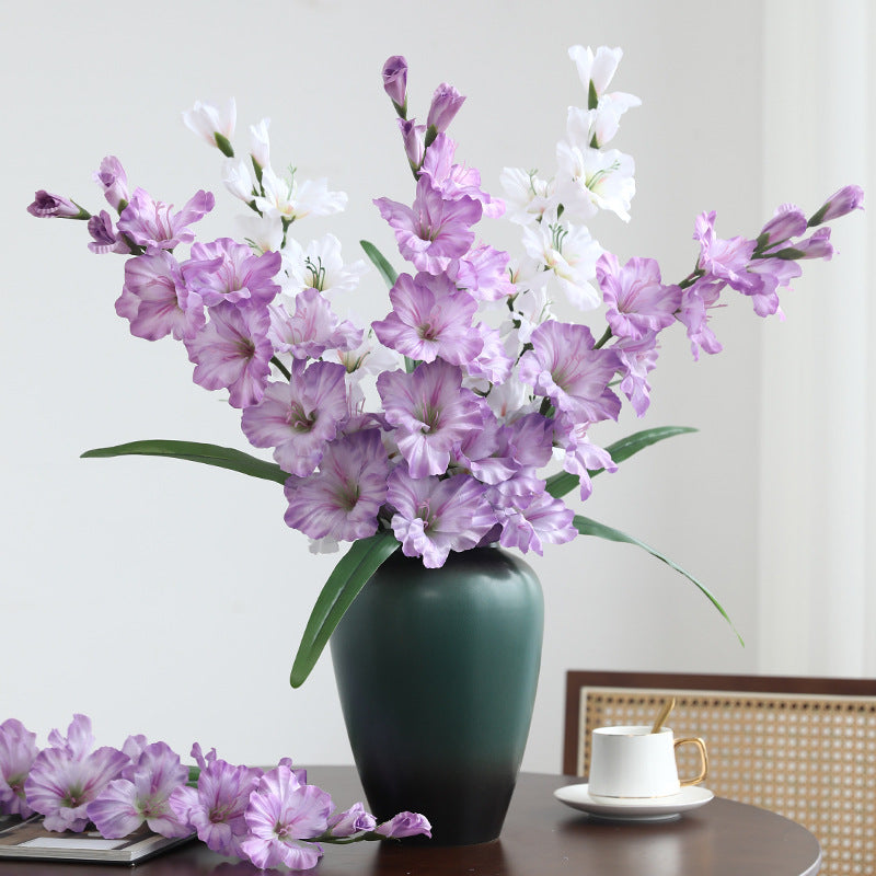 Künstliche Gladiole, einzelner Stiel mit 12 Blüten, 86 cm Höhe, aus Seidenstoff, für Hochzeiten und Innendekoration