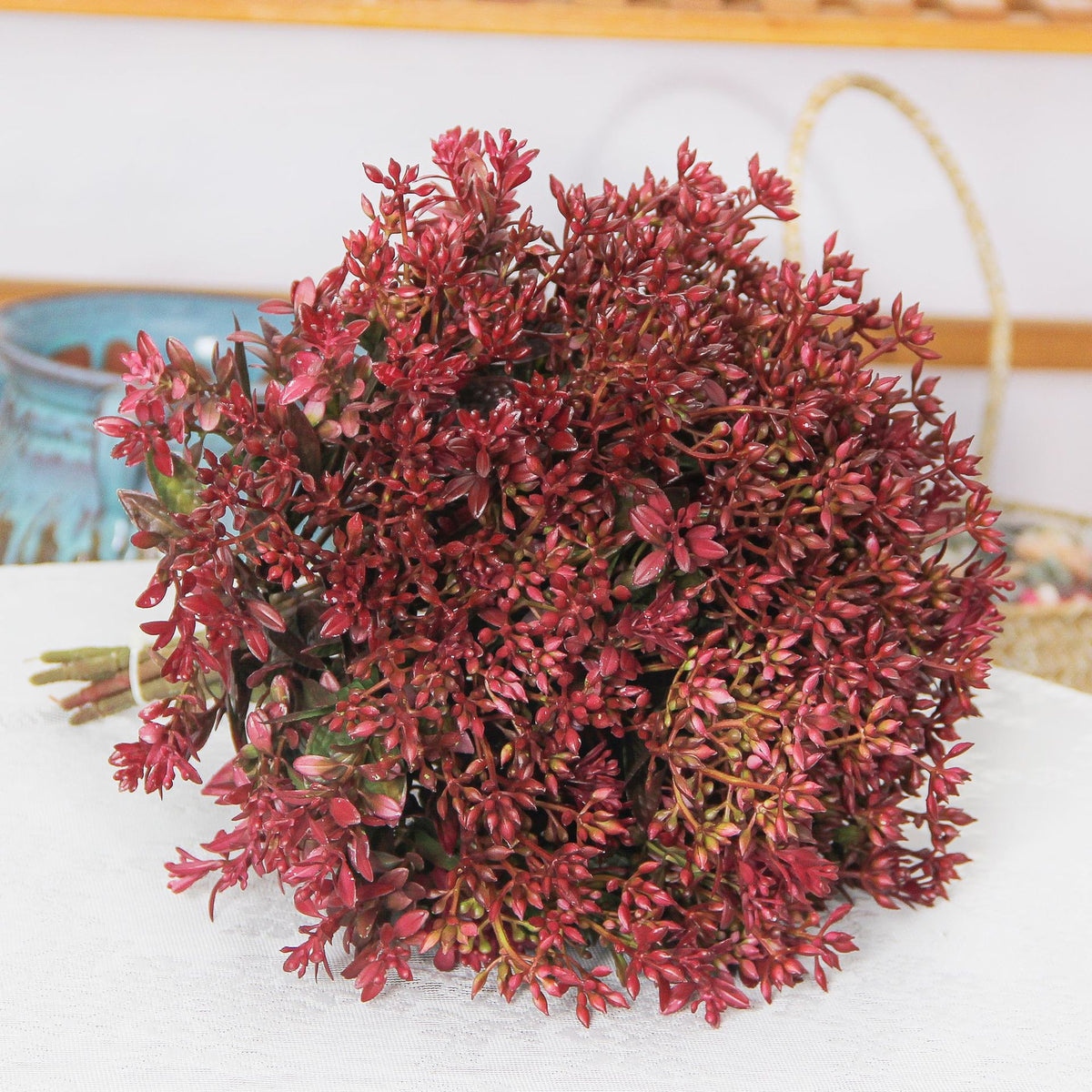 Kunstpflanze Kalanchoe-Busch, 15 Blütenköpfe, 35 cm, Kunststoff, für Hotel, Hochzeit, Wohnraum und Schaufenster