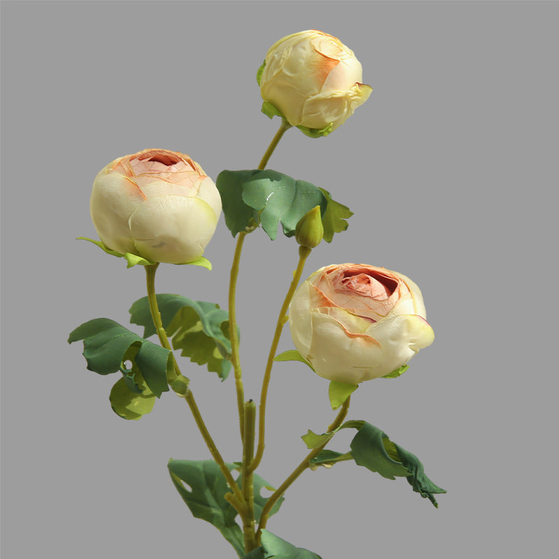 Künstliche Blumensträußer, 3-köpfige geröstete Rand-Tee-Rosen, 52 cm hoch, modern, aus Seidenstoff, für Innenraum-Deko, Hochzeiten, Events