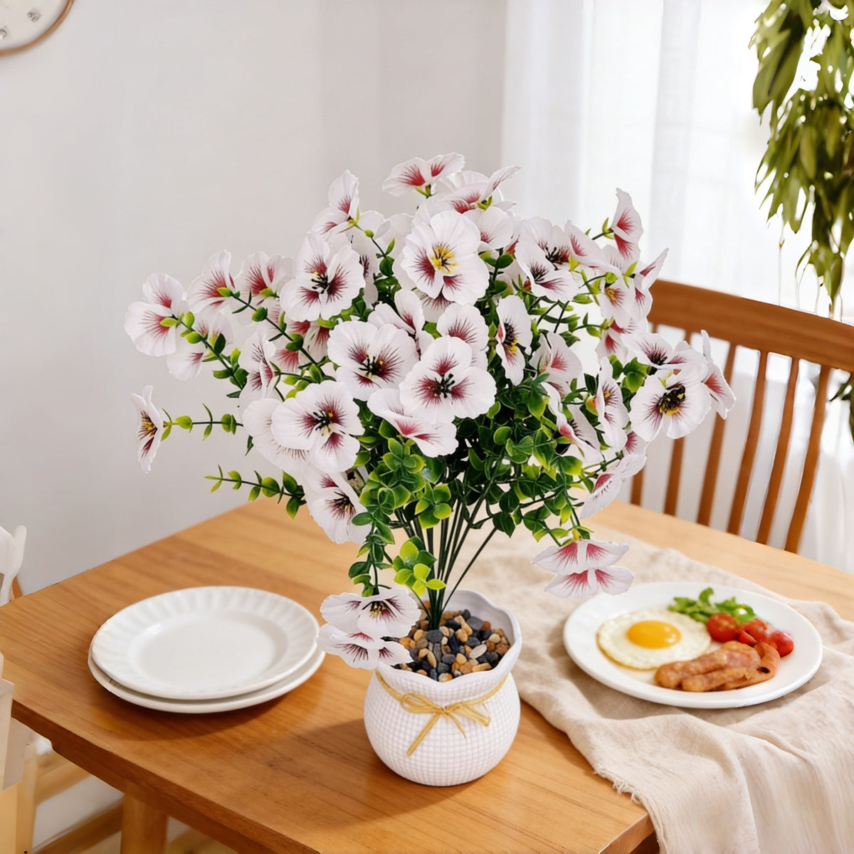 Künstliche Eukalyptus-Single-Stiel mit 3 Blüten, 35 cm, Seidenstoff, Hochzeit & Dekoration