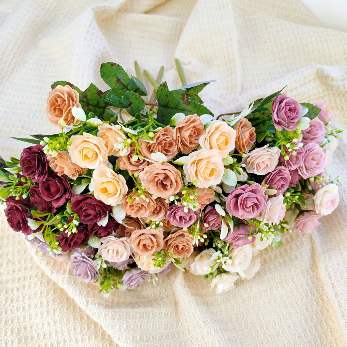 Künstliche Rose, Strauß mit 15 Blüten, 30 cm hoch, Seidenstoff, für Hochzeiten und Innendekoration