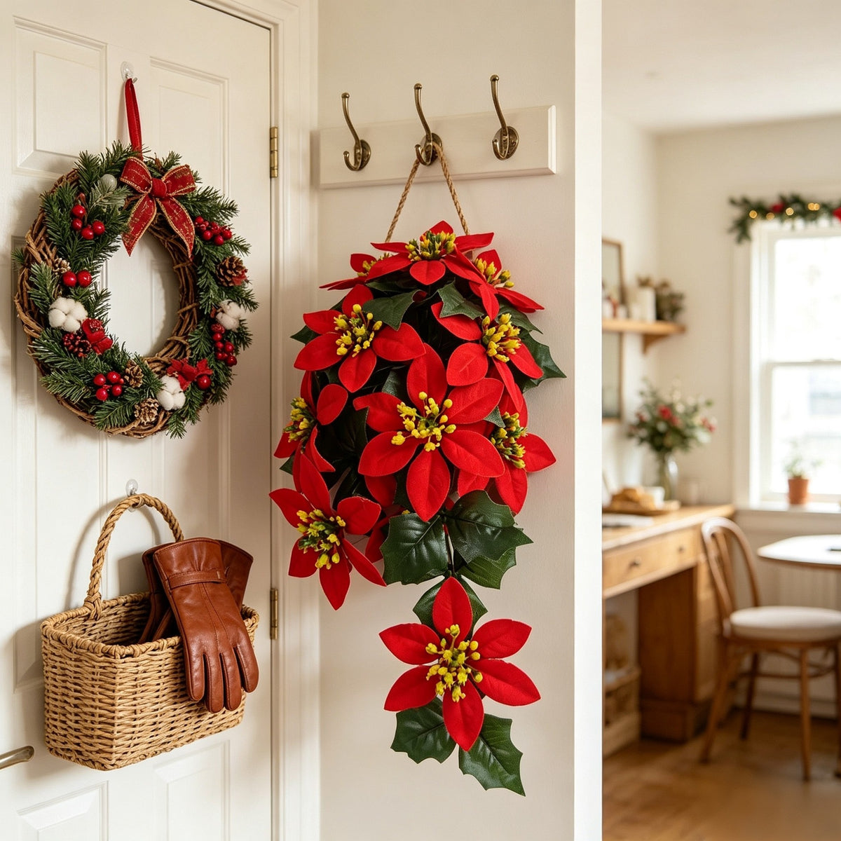 Künstliche Weihnachtsstern-Girlande mit 11 Blüten, 40 cm, für festliche Dekoration, Hochzeiten und Gewerbe