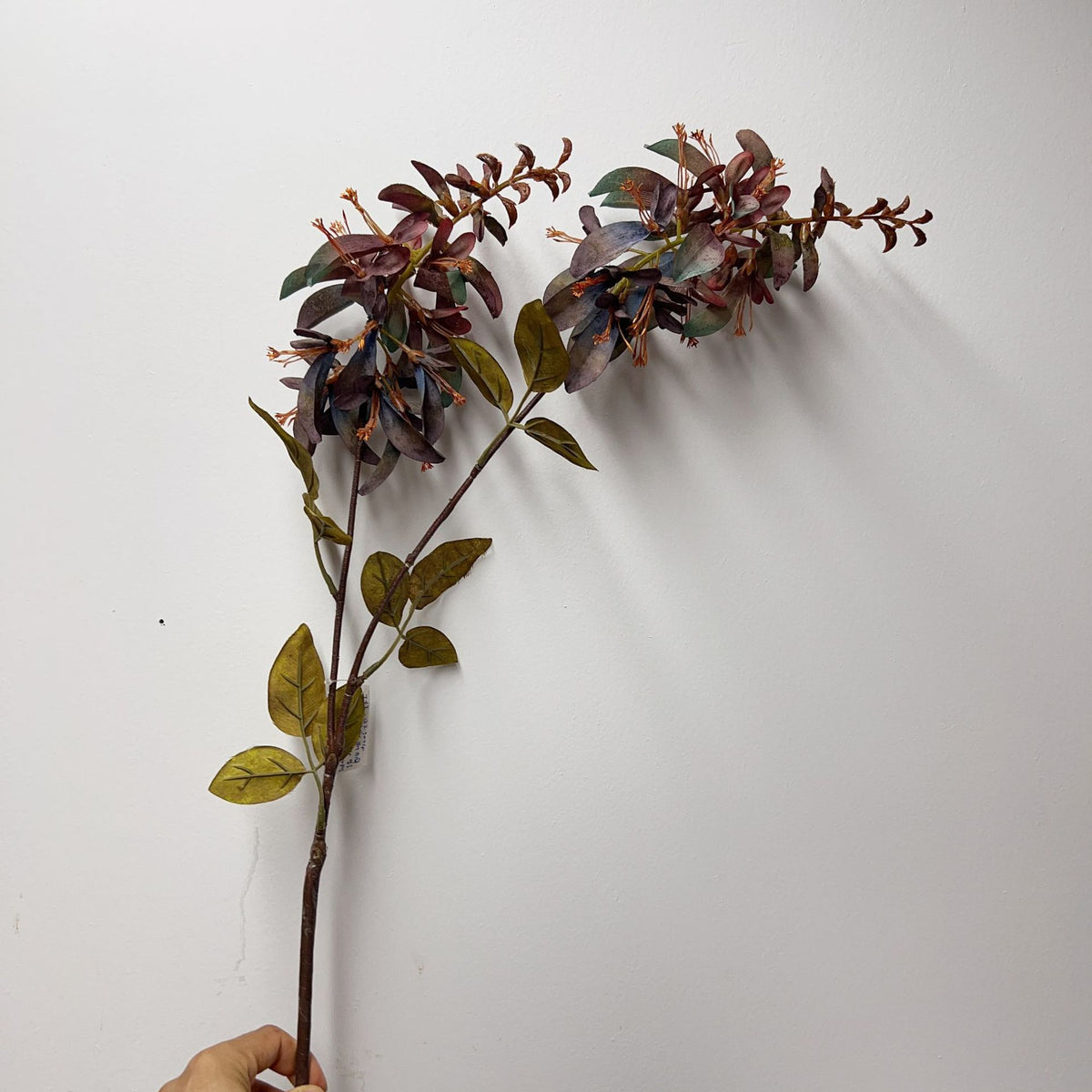 Künstlicher Erythrina-Blütenzweig mit Eukalyptus und Blättern, 83 cm, Einzelstiel aus Seidenstoff