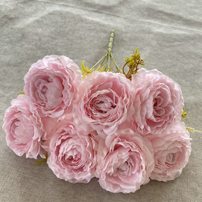 Künstliche Pfingstrosen-Strauß, 40 cm hoch mit 7 Blüten, aus Seidenstoff für Hochzeiten und Innendekoration