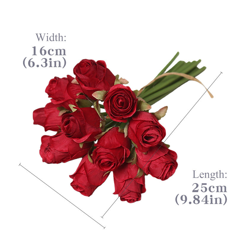 Künstlicher Rosenstrauß mit 12 Blüten, 25 cm hoch, Seidenstoff, für Hochzeit, Dekoration, Innenraum