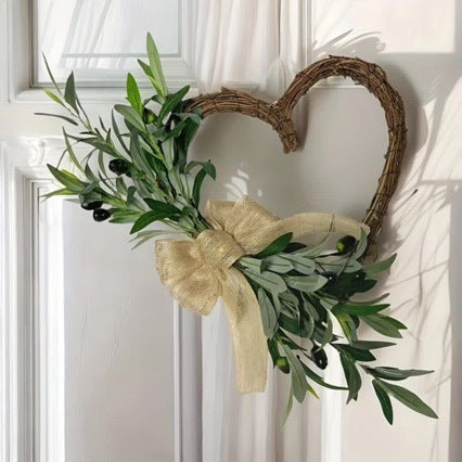 Künstlicher Olivenzweig-Kranz, 45 cm, rustikaler Frühlings-/Sommer-Dekokranz für Haustür, Hochzeit, Innenraum