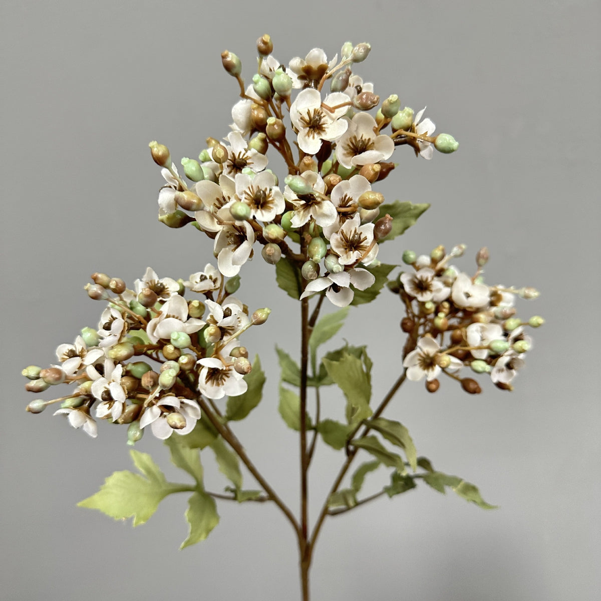 Künstliche Schneeball-Blüte (Viburnum), Kunstblume mit 3 Blütenköpfen, Kunstseide-Stoff, für Hochzeit, Hotel und Heimdeko