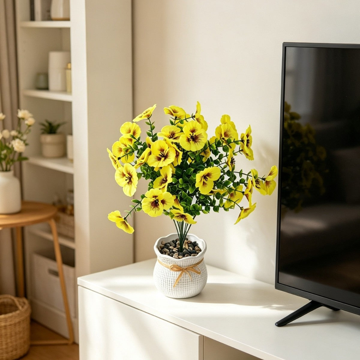 Künstliche Eukalyptus-Single-Stiel mit 3 Blüten, 35 cm, Seidenstoff, Hochzeit & Dekoration