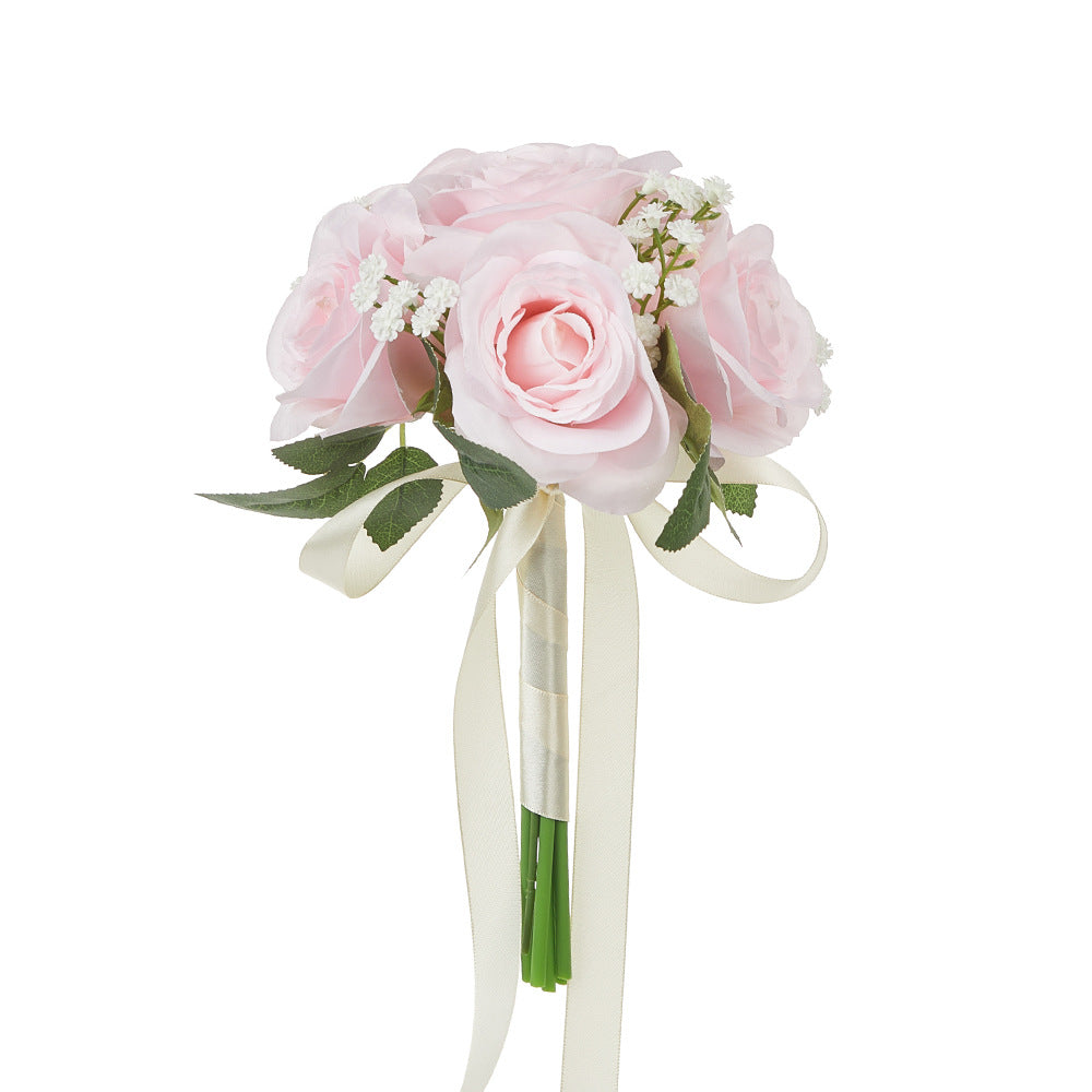Hochzeitsstrauß aus künstlichen Rosen und Baby’s Breath, 27,5 cm, aus Seidenstoff
