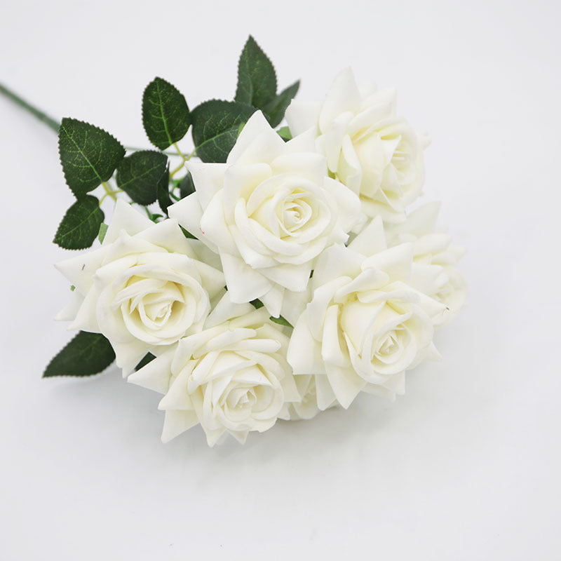 Künstliche Rosenblüten-Busch, 7 Blüten, 38 cm hoch, Seidenstoff, für Hochzeit, Dekoration, Innenraum
