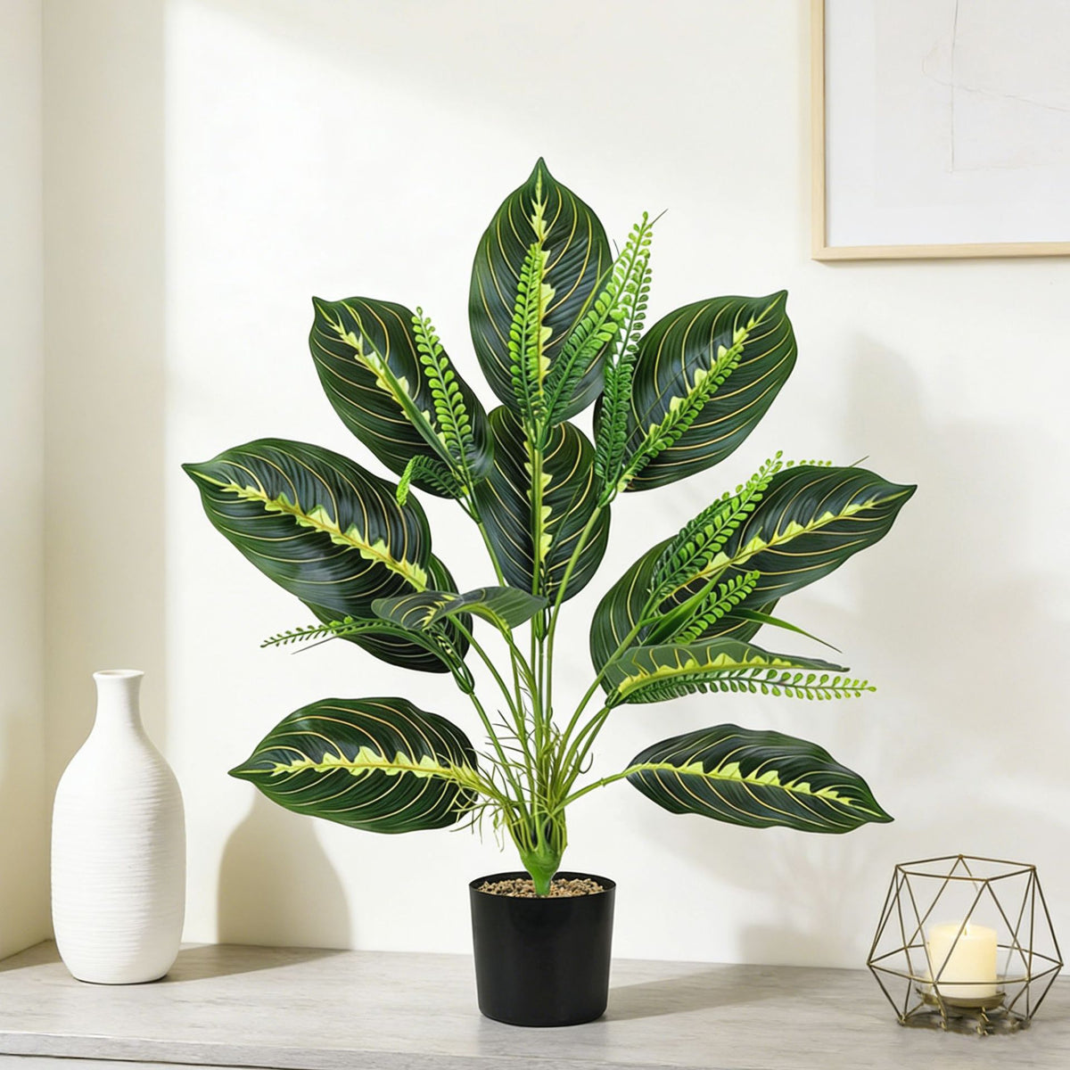 Künstliche Areca-Palme & Bananenblatt, 53 cm hoch, moderne Zimmerpflanze für Wohnzimmer, Büro & Gewerbe