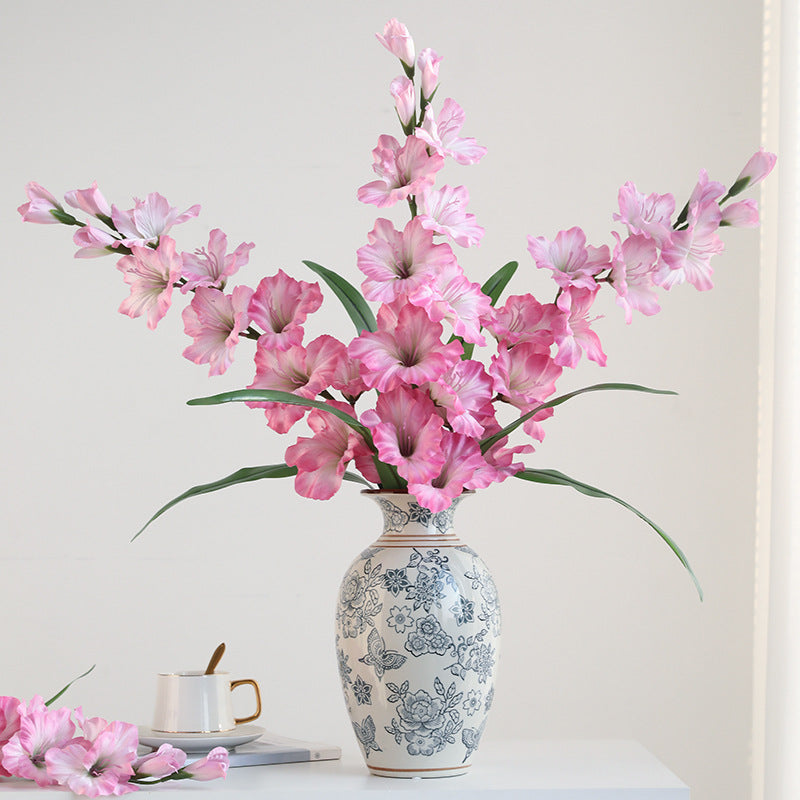 Künstliche Gladiole, einzelner Stiel mit 12 Blüten, 86 cm Höhe, aus Seidenstoff, für Hochzeiten und Innendekoration