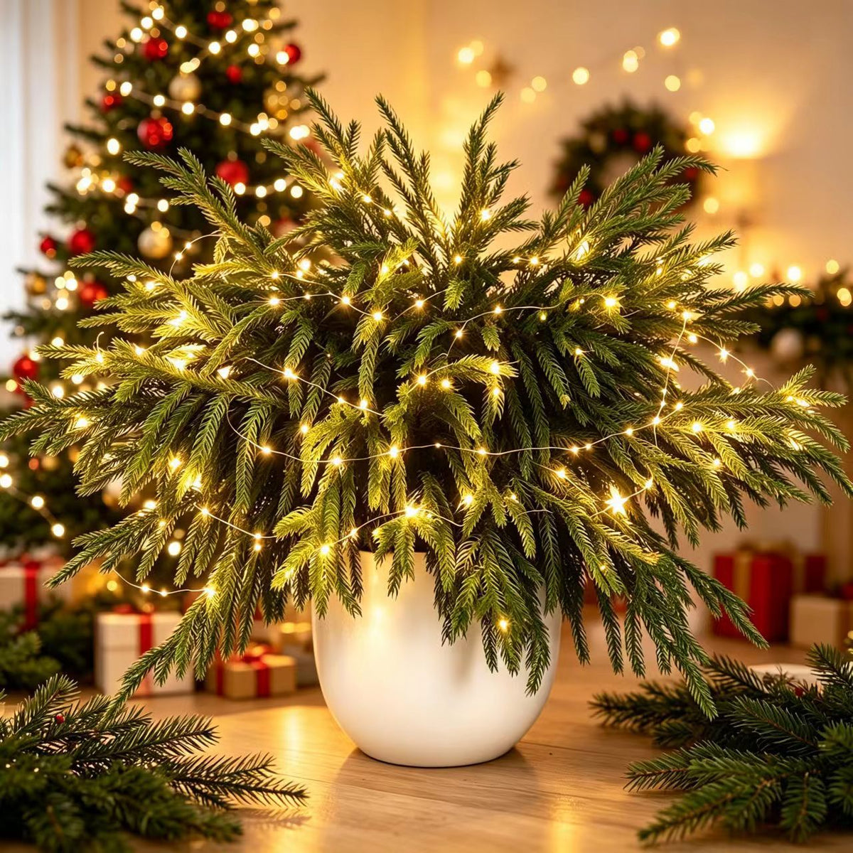 20 Stück 18 Zoll künstliche Norfolk-Kieferzweige, naturgetreue Kieferstiele für Vasen, Kamin, DIY-Girlande, Kranz, Tischdekoration und weihnachtliche Innendekoration