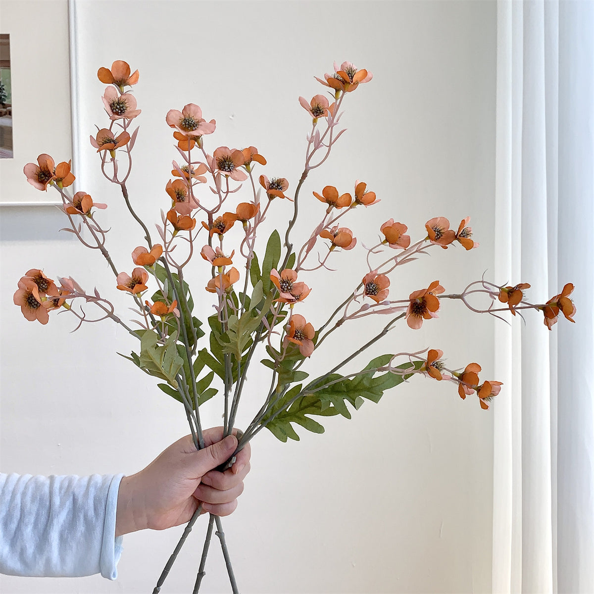 Künstliche Pflaumenblüten, 58 cm hoch, 15 Blüten pro Busch, aus Seidenstoff, retro Stil, für Innenräume