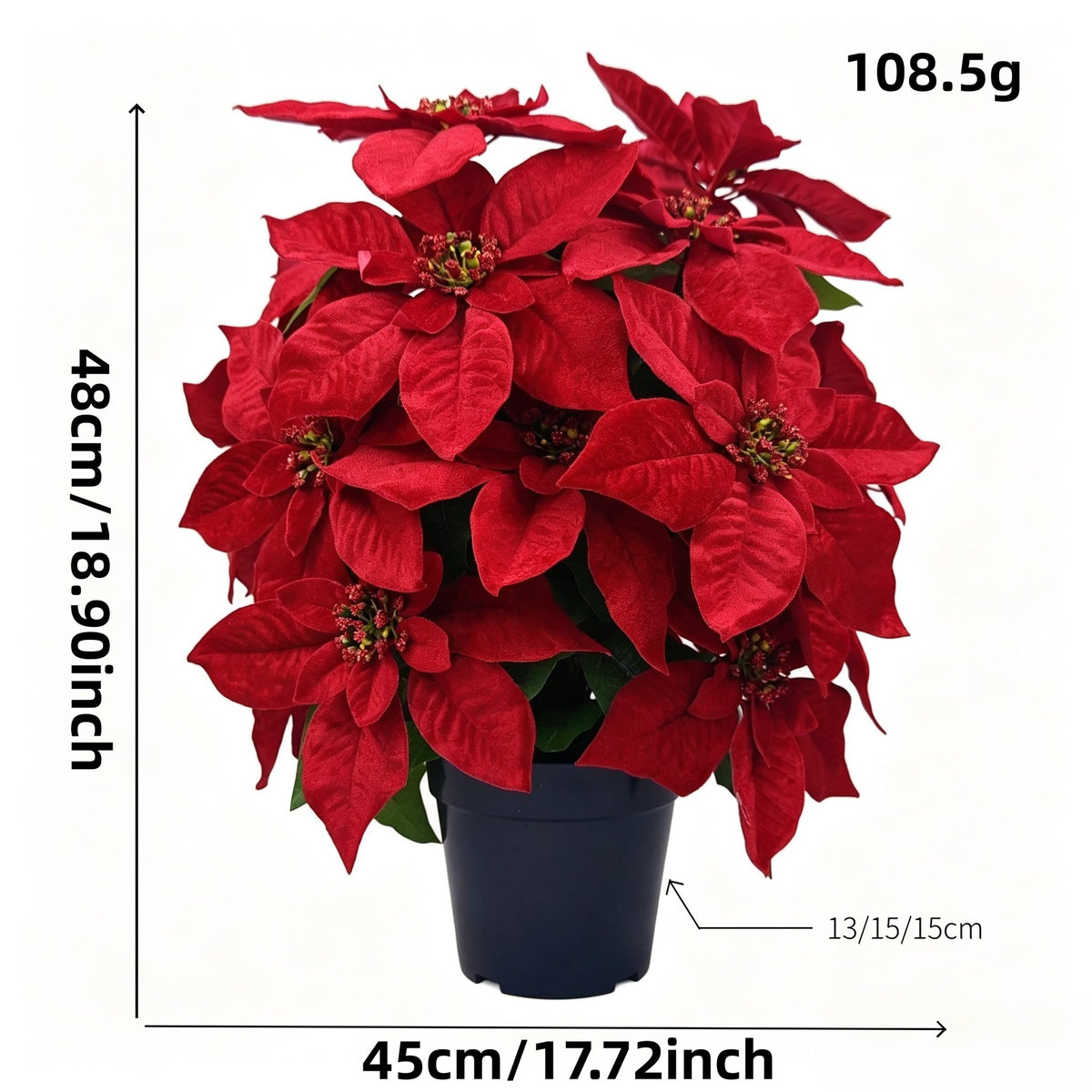 Künstliche Weihnachtssterne, 20 Blüten, 48 cm hoch inkl. Topf, für Innen- und Außenbereich, Weihnachtsdekoration, Hotel, Event, Einzelhandel