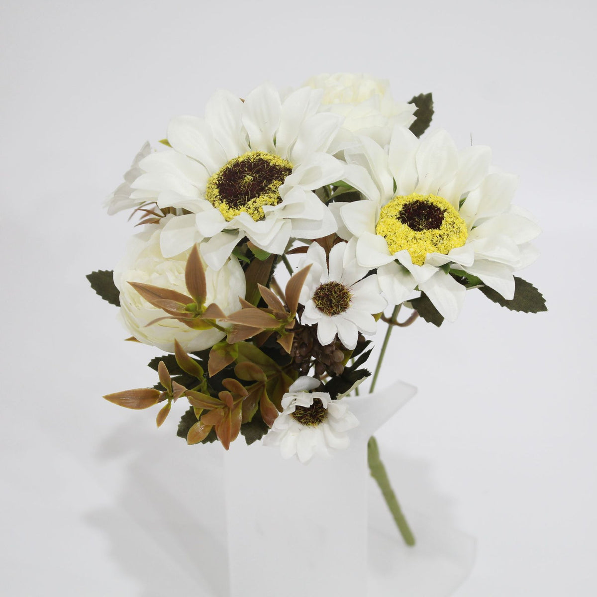 32 cm künstliche Sonnenblumen, Pfingstrosen und Gänseblümchen, Strauß mit 8 Blüten, für Haushalt und Gewerbe