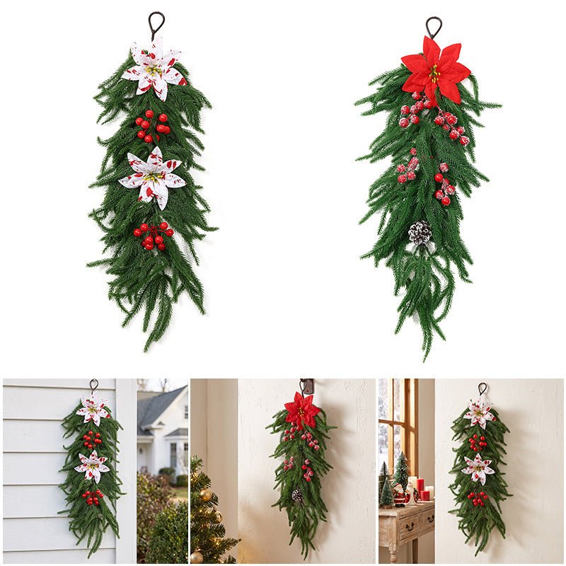 Künstliche Weihnachtsgirlande mit Kiefernzweigen und roten Beeren, 64 cm, Innenraumdeko, Wanddeko, Festtagsdekoration