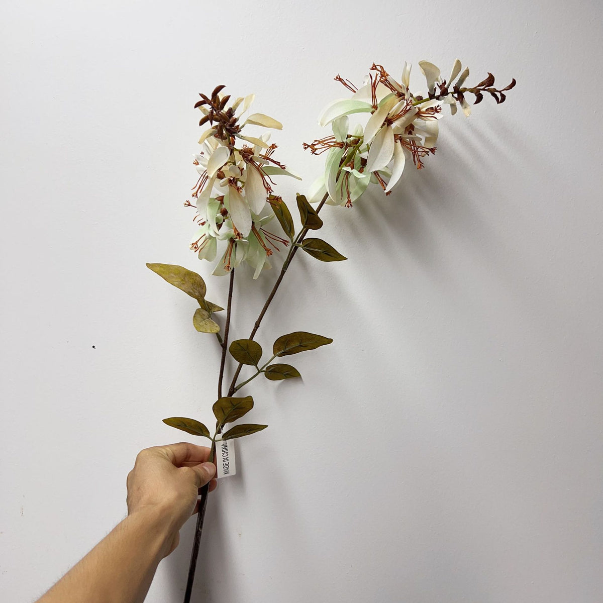 Künstlicher Erythrina-Blütenzweig mit Eukalyptus und Blättern, 83 cm, Einzelstiel aus Seidenstoff