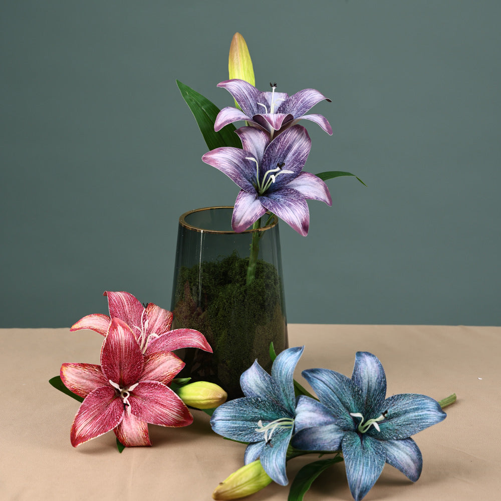 Einzelstiel mit 3 Lilienblüten, 41 cm, Kunststoff, für Hochzeiten, Wohn- und Gewerberäume