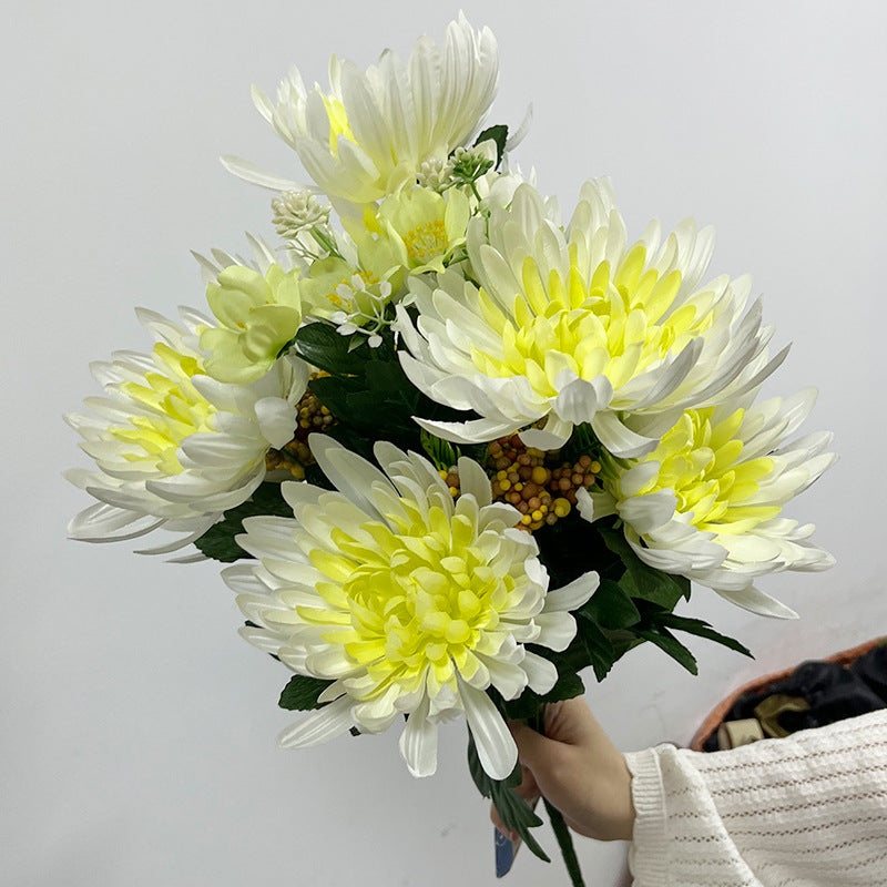 Künstliche Chrysantheme, 52 cm hoher Seidenblumen-Busch für Festtagsdekoration, Hochzeit, Innenraum