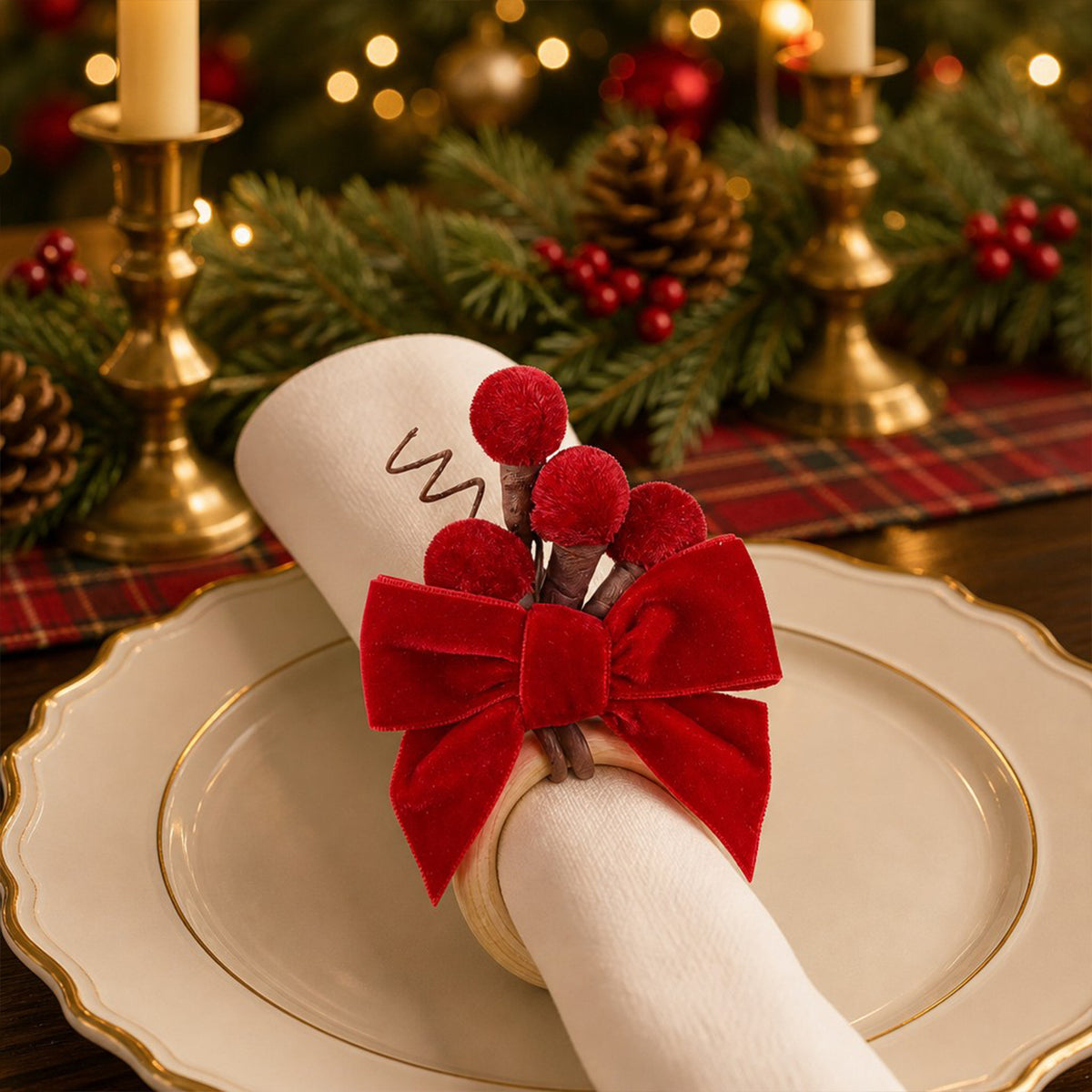 6er-Set Serviettenringe mit Schleifen, Weihnachtsdeko aus Samt