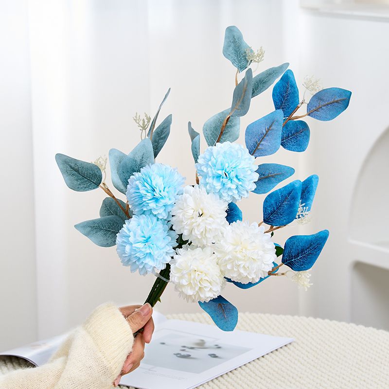 46 cm künstlicher Blumenstrauß mit Chrysanthemen und Eukalyptus, für Hochzeiten, Hausdekoration und Einzelhandel