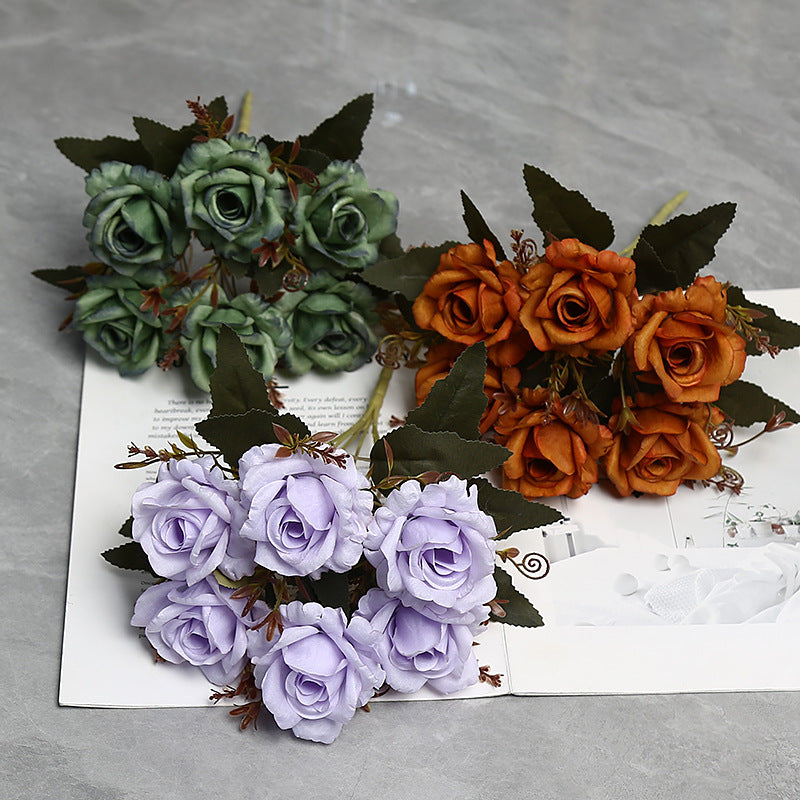 Künstliche Rosenstrauß mit 6 Blüten, 30 cm hoch, aus Seidenstoff, für Hochzeiten, Innendekoration und Gewerberäume