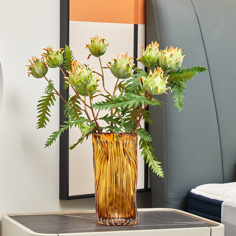 Kunstpflanze Distel, 2 Blütenköpfe, 30 cm Höhe, für Innendekoration, Hotel, Büro