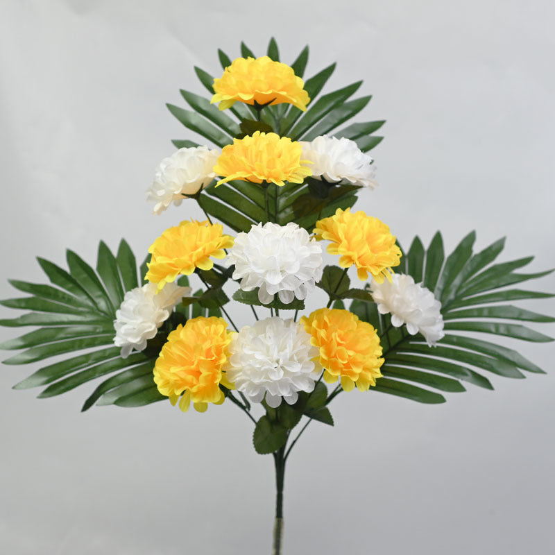 Künstliche Chrysanthemen Busch mit 12 Blüten, 52 cm Höhe, UV-beständig für Friedhof und Außenbereich
