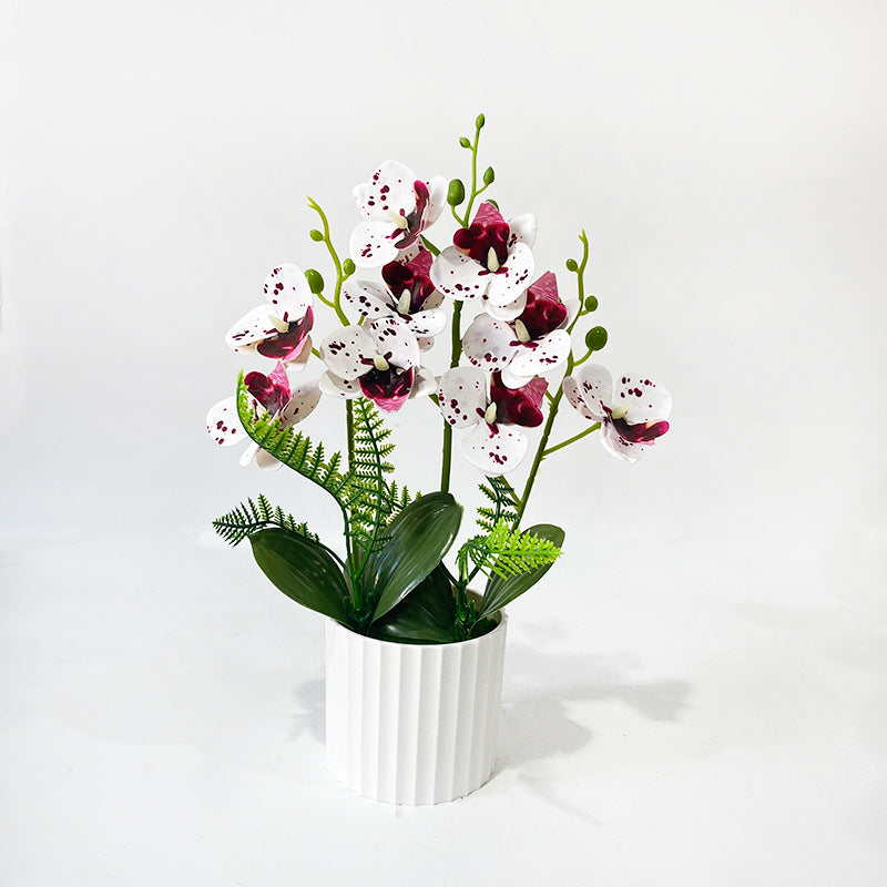 Künstlicher Orchideenstrauß mit 9 Blüten, 31,5 cm hoch inklusive Pflanzgefäß, für Hochzeiten, Innenräume und Dekoration