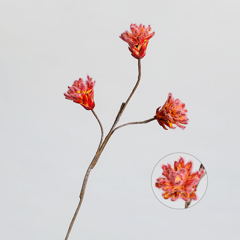 Künstliche Protea Blüte, einzelner Stiel mit 3 Blüten, 44 cm, getrocknete Blumen für rustikale und ländliche Dekoration