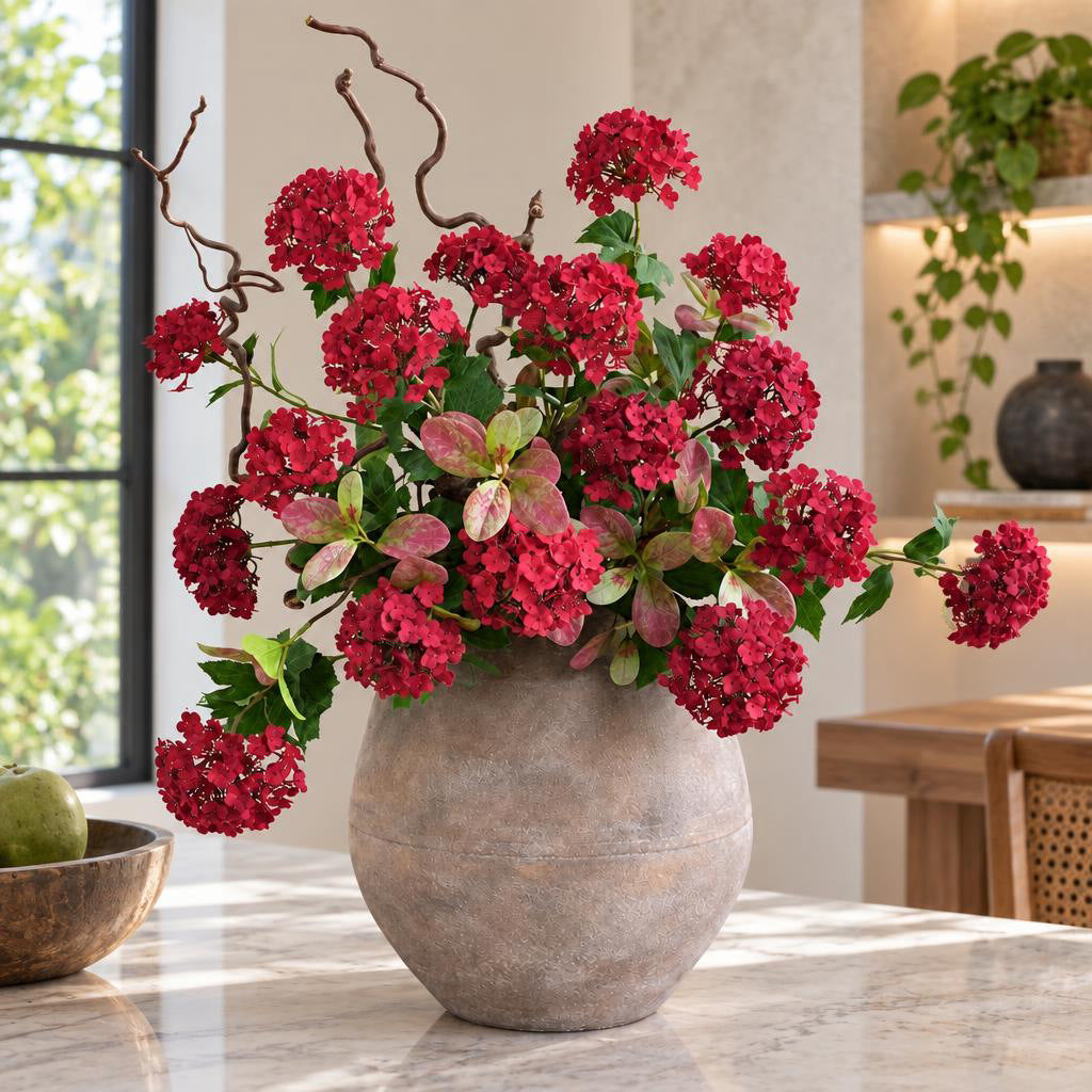 Künstliche Hortensie, 3-blütiger Busch aus Seidenstoff, 70 cm, für Innenraum, Tischdekoration, Hochzeit, Ladenausstattung
