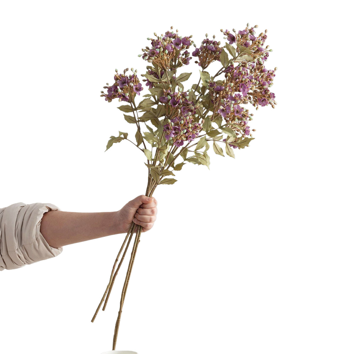 Künstliche Schneeball-Blüte (Viburnum), Kunstblume mit 3 Blütenköpfen, Kunstseide-Stoff, für Hochzeit, Hotel und Heimdeko