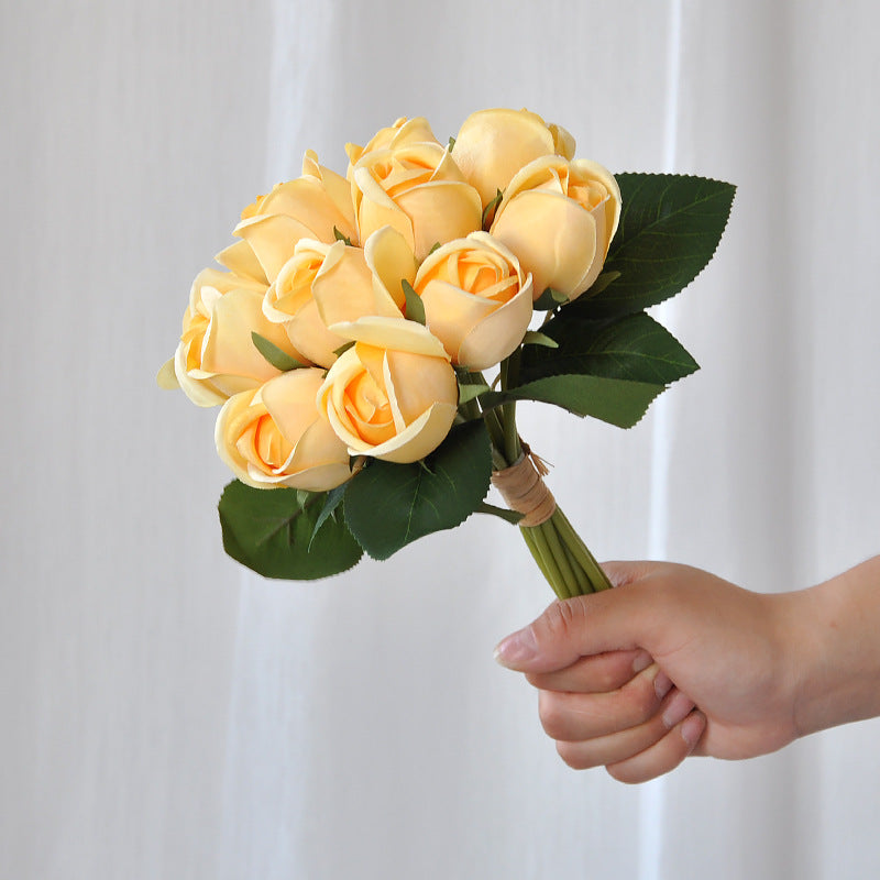 Künstliche Rosenstrauß, 24 cm hoch, hochwertige Seidenstoff-Blumen, für Hochzeiten, Wohnaccessoires und Geschäftsdekoration