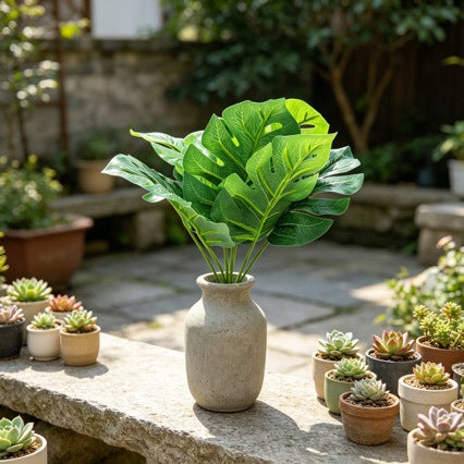 Künstliche Monstera-Pflanze, 9 Blätter, 100 cm hoch, für Innen- und Außenbereich, UV-beständig