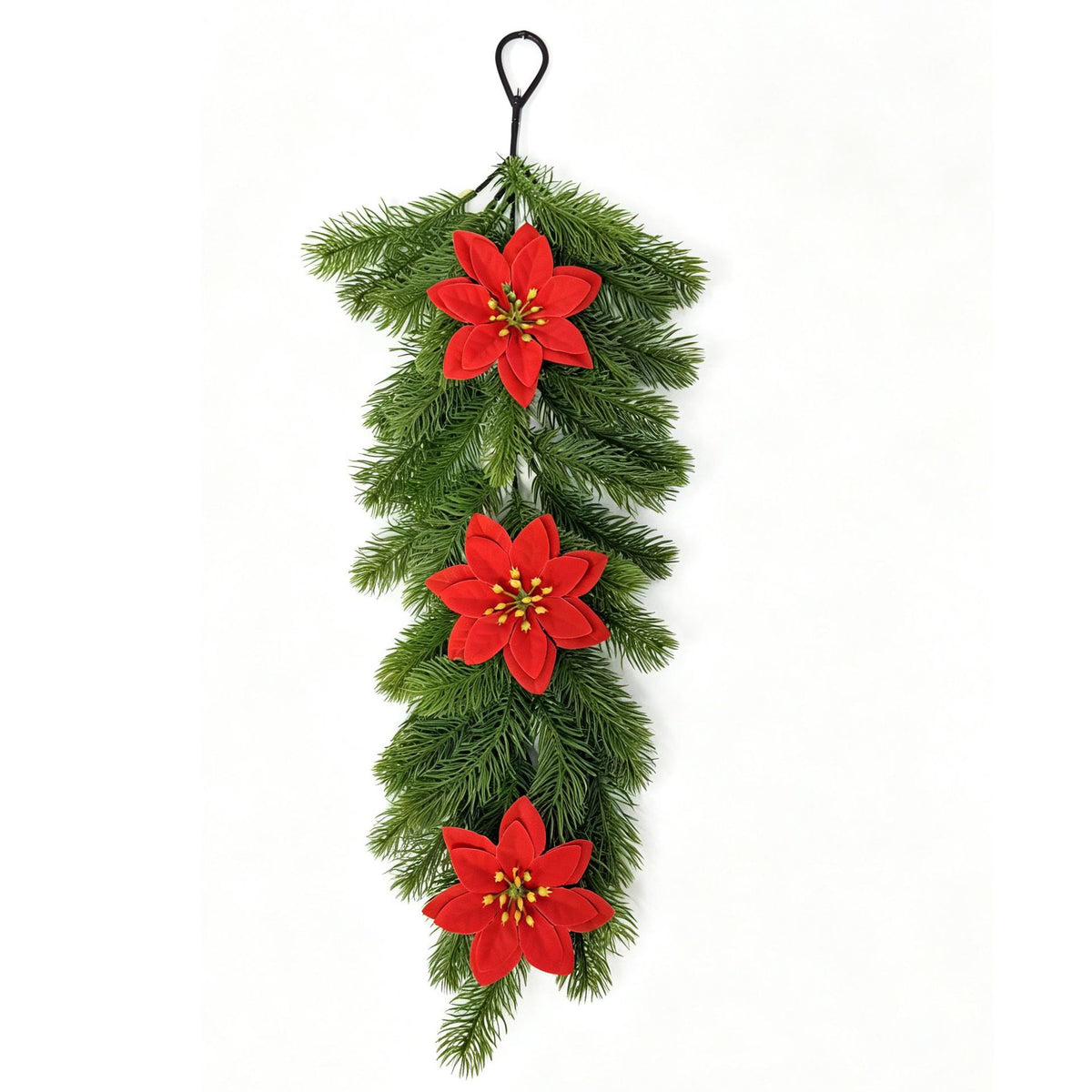 Künstliche Tannennadel-Girlande mit Weihnachtssternen, Kunststoff, hängend, Weihnachtsdeko für Tür und Wand
