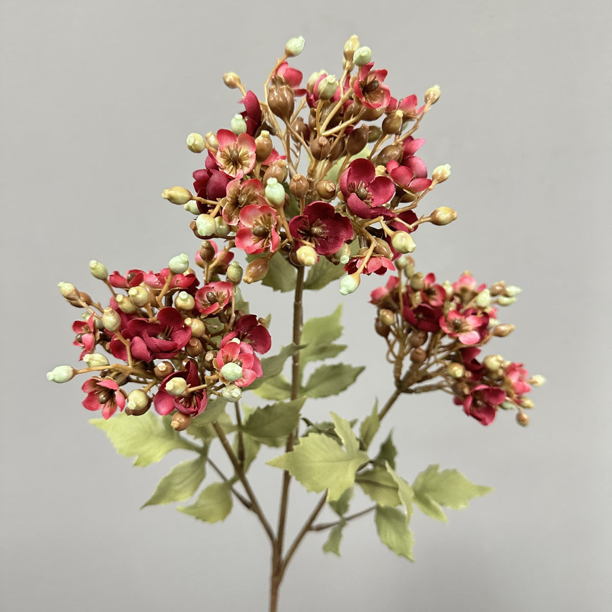 Künstliche Schneeball-Blüte (Viburnum), Kunstblume mit 3 Blütenköpfen, Kunstseide-Stoff, für Hochzeit, Hotel und Heimdeko