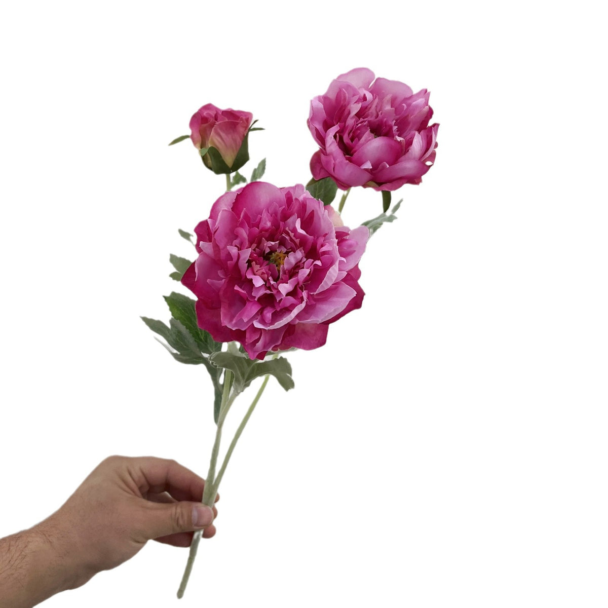 Künstliche Pfingstrose, 1 Stiel mit 3 Blüten, 50 cm hoch, Seidenstoff, für Innenraum-Deko, Hochzeit, Event, Ladenlokal
