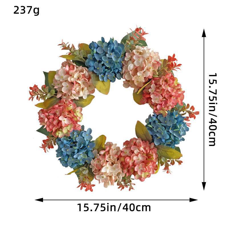 40 cm künstliche Hortensien-Girlande aus Seidenstoff – Blau-Rosa, 9 Blüten, für Hochzeiten, Dekoration, Schaufenster, Innenraum