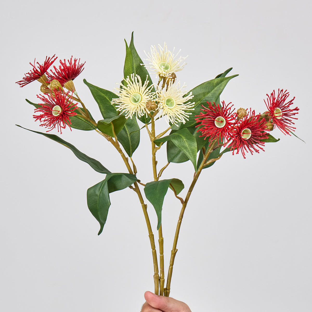 Künstliche Blumenarrangement, 3 Blütenköpfe (Wilder Hafer, Eukalyptus, Pusteblume, Zwiebelblume), 48 cm, single Stem, für Hochzeit, Dekoration, Innenraum