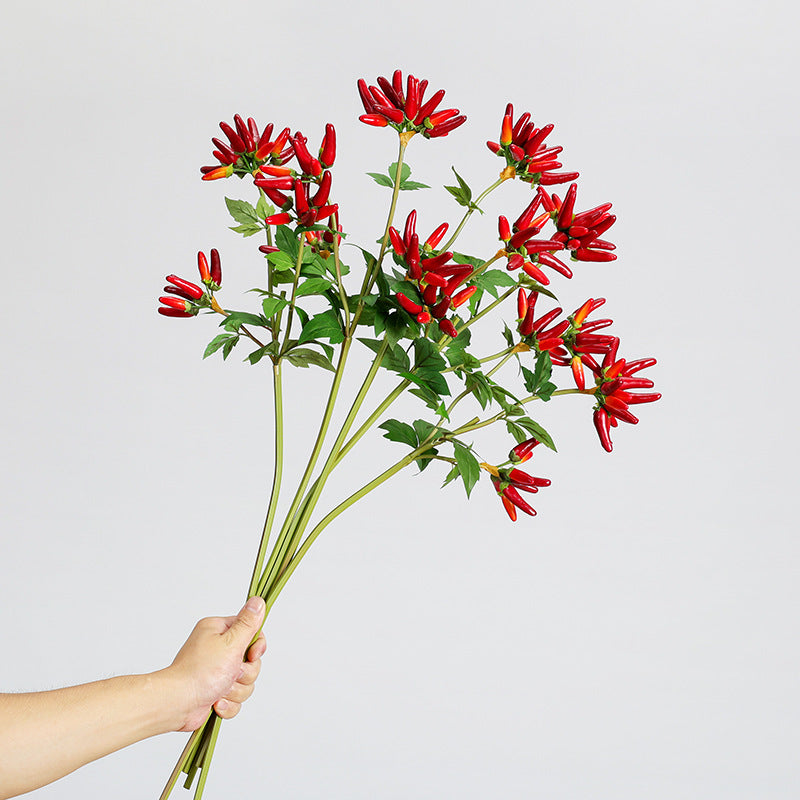 Künstlicher Chili-Zweig, 69 cm, 32 Blüten, einzelner Stiel aus Schaumstoff, für Innenraumdekoration