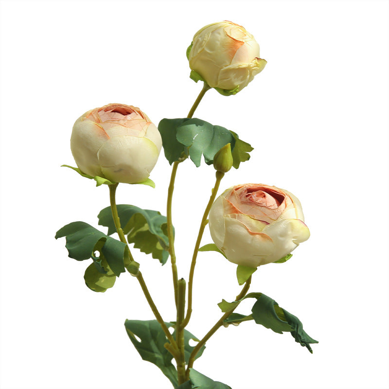 Künstliche Blumensträußer, 3-köpfige geröstete Rand-Tee-Rosen, 52 cm hoch, modern, aus Seidenstoff, für Innenraum-Deko, Hochzeiten, Events
