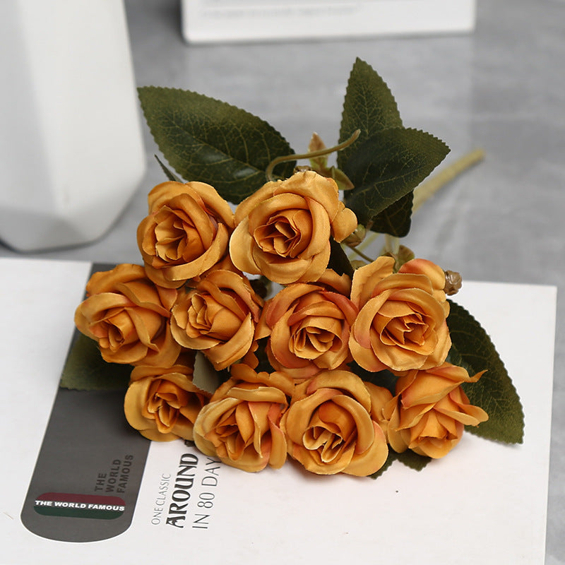 Künstliche Rosen Bouquet, 10 Blüten, 30 cm Höhe, Seidenstoff für Hochzeiten und Innendekoration