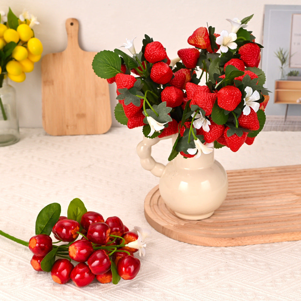 Künstlicher Erdbeerbusch, 19 Blüten, 28 cm Höhe, für Heimdekoration und Feiertage