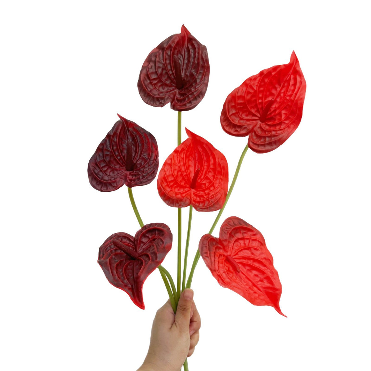PU Anthurium-Einzelstiel, 56 cm, realistisch, für Hochzeiten, Wohn- und Geschäftsräume
