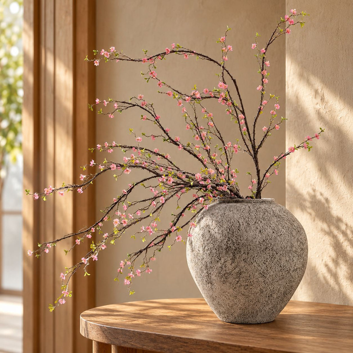 Kunstzweig Wildblumen, Einzelstiel mit 30 Blütenköpfen, Stoffblüten in Seidenoptik, biegbar, für hohe Vasen, Wohnen & Schaufenster