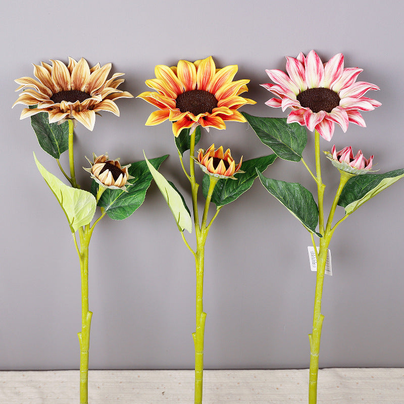 Künstliche Sonnenblume, 1 Stängel mit 2 Blüten, 65 cm hoch, Seidenstoff, für Hochzeit, Dekoration, Innenbereich